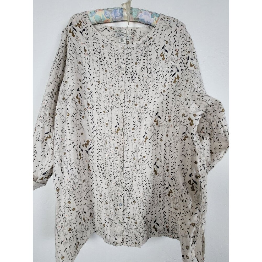 Rachel Zoe 100% Linen Floral Print Blouse Top With 3/4 Sleeves Womens Plus 2X
